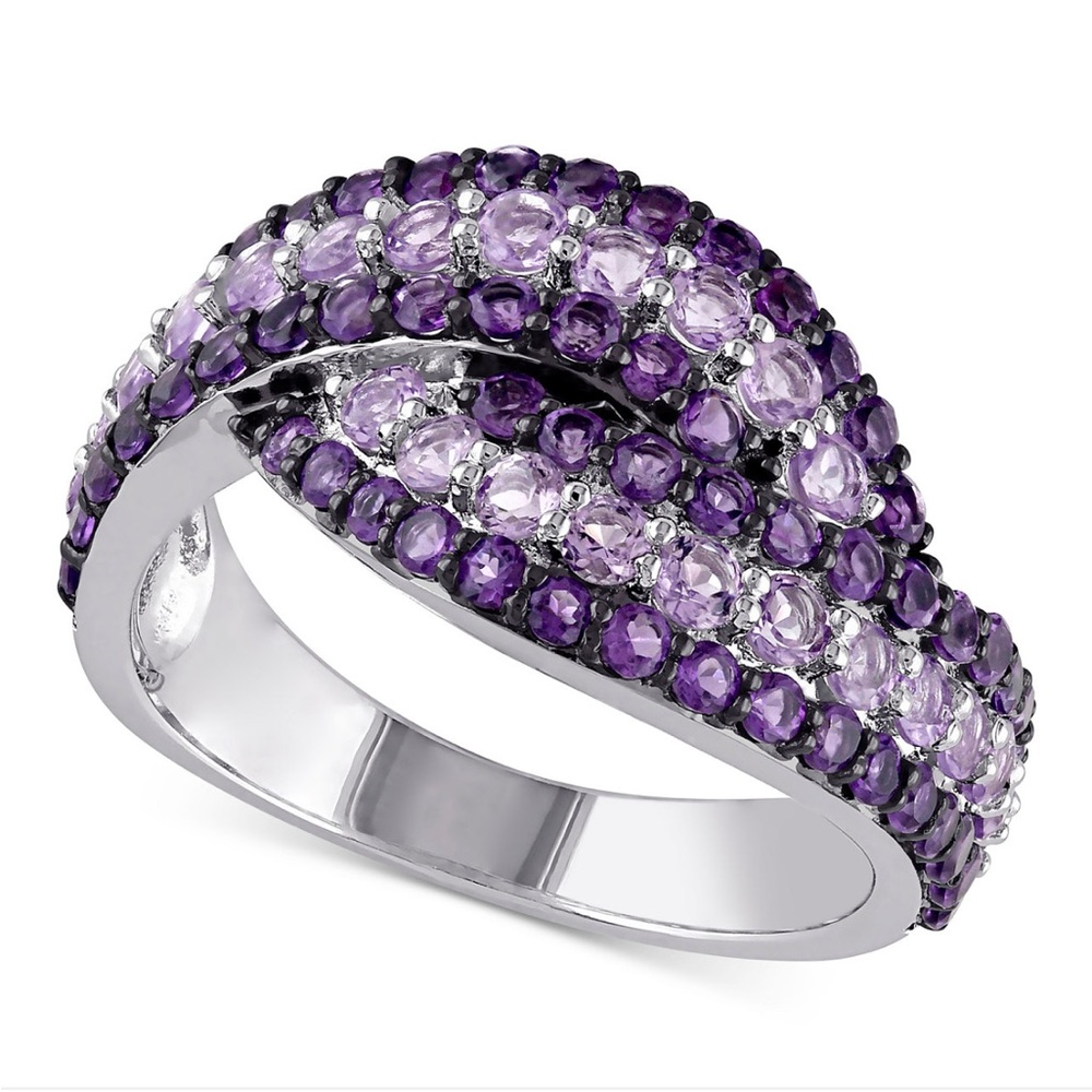 Sterling Silver Amethyst and Rose De France swirl ring size 10 Brand new in Box
